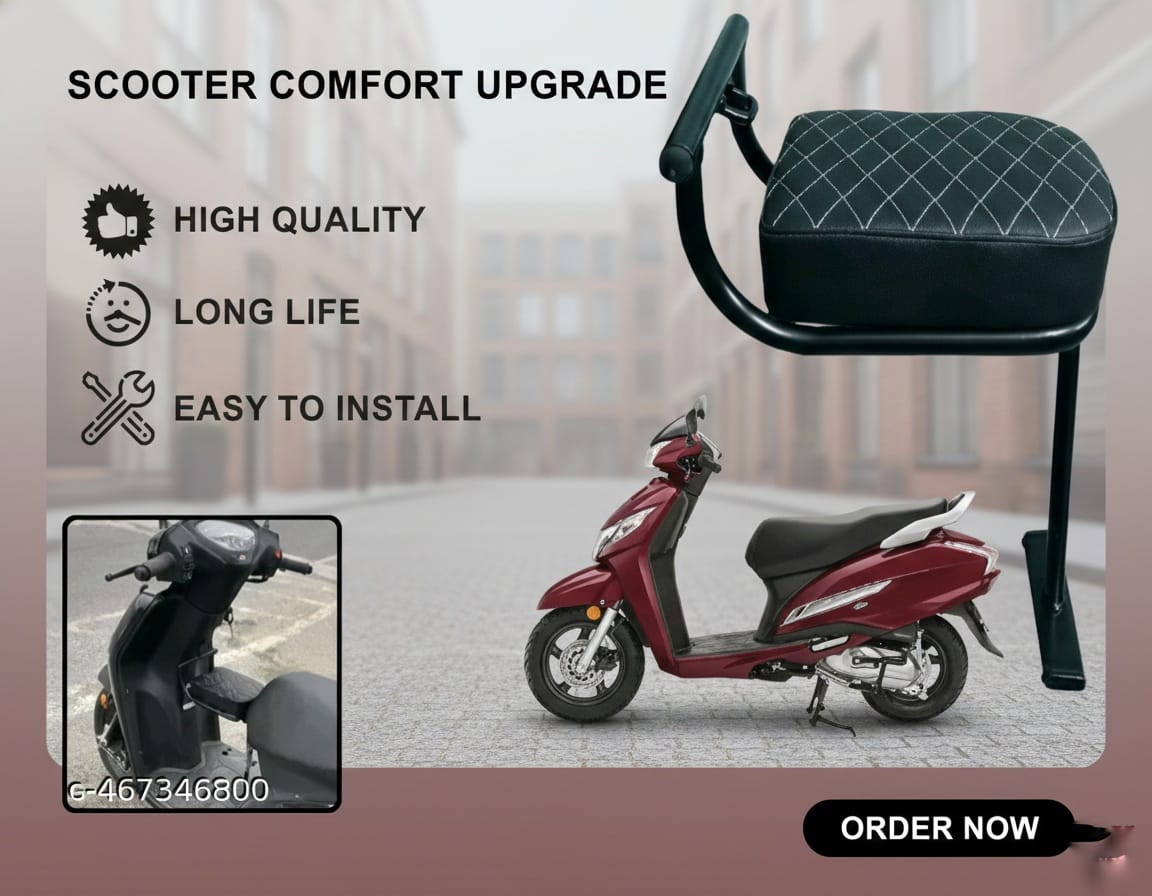 Universal Scooter Child Front Seat with Footrest & Safety Handle | Kids Comfort Seat for Electric & Petrol Scooters | Easy Install, Strong Metal Frame