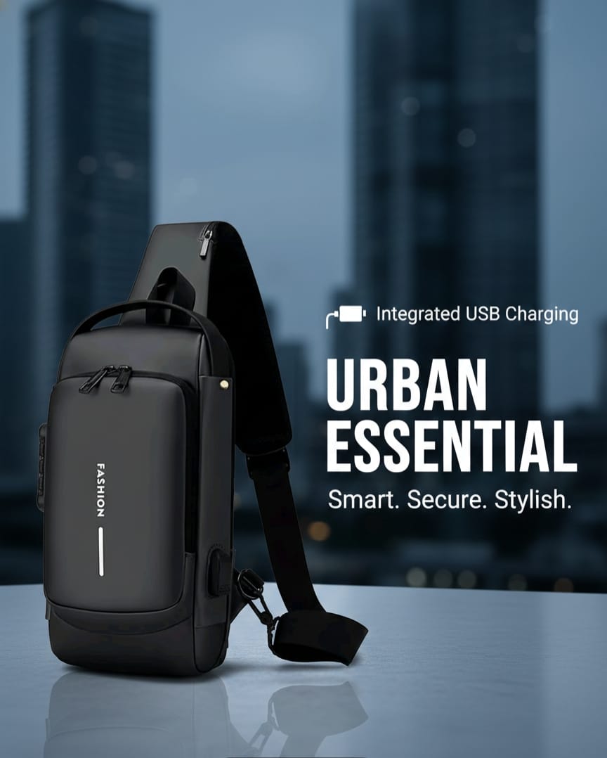 Urban Anti-Theft Sling Bag with USB Charging Port – Waterproof Smart Crossbody Backpack