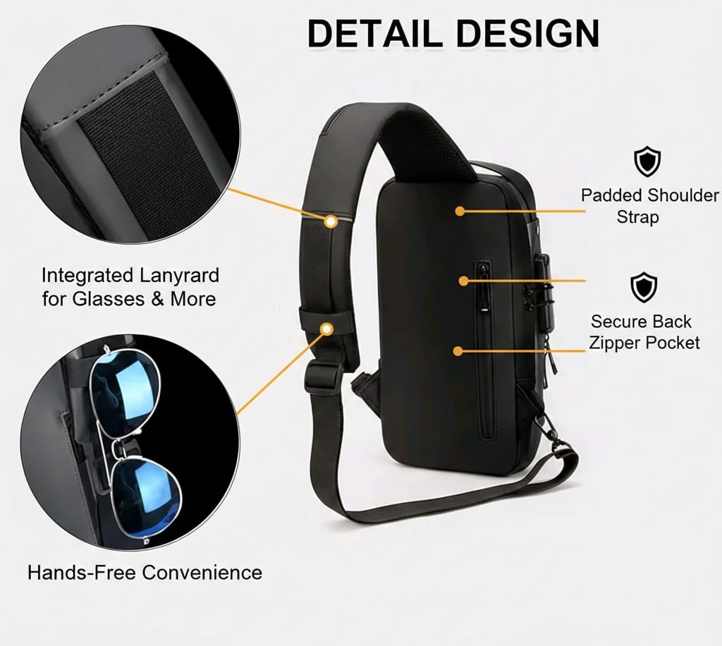 Urban Anti-Theft Sling Bag with USB Charging Port – Waterproof Smart Crossbody Backpack