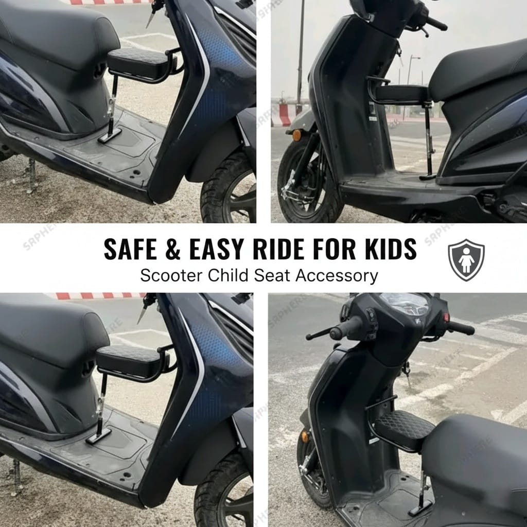 Universal Scooter Child Front Seat with Footrest & Safety Handle | Kids Comfort Seat for Electric & Petrol Scooters | Easy Install, Strong Metal Frame